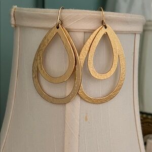 Elegant Gold Double Teardrop Hammered Metallic Earrings